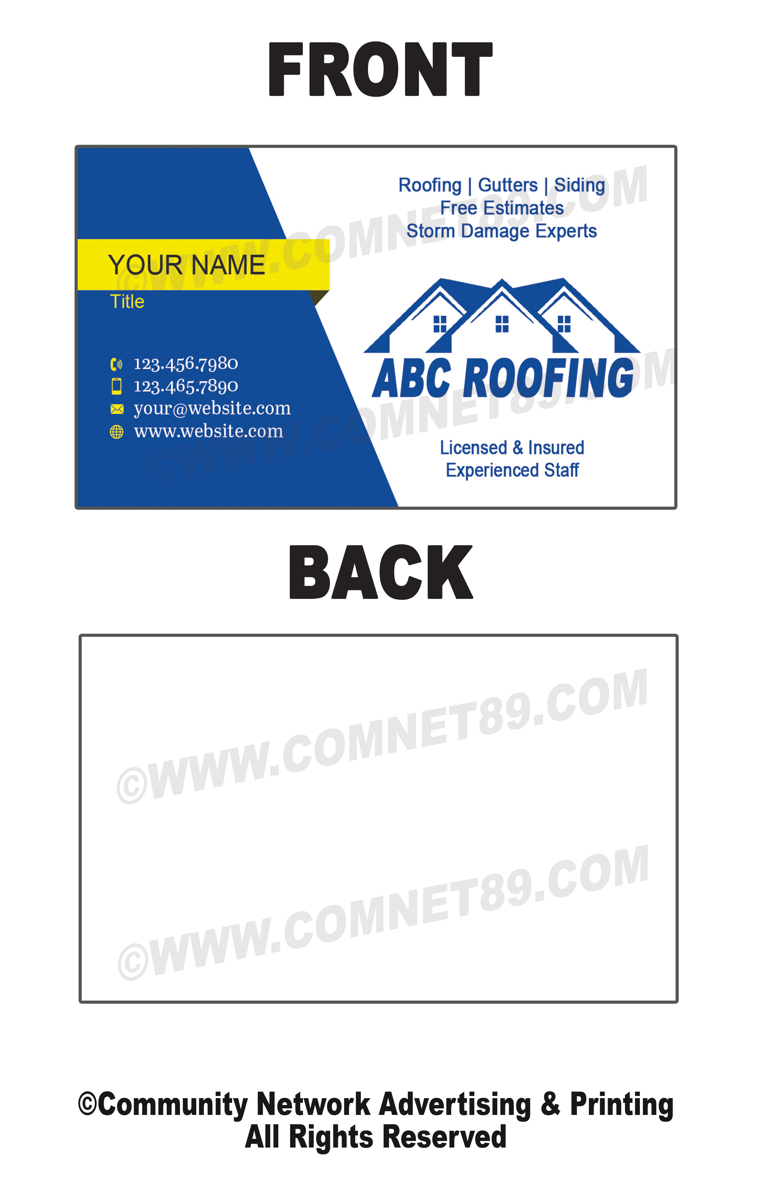 Roofing, Gutter, Siding business card.  