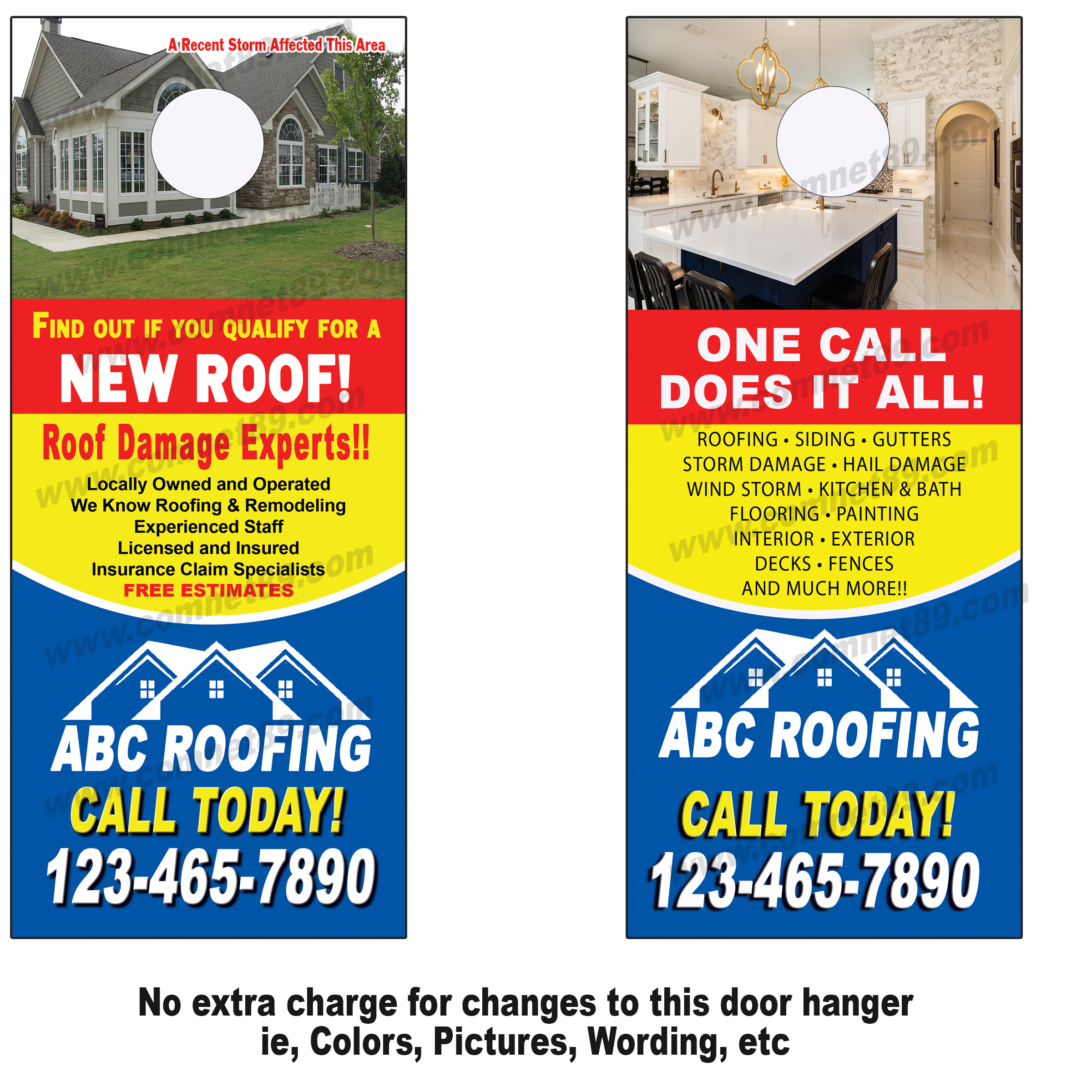 Hail damage roofing door hanger.  Customized to fit your roofing business.