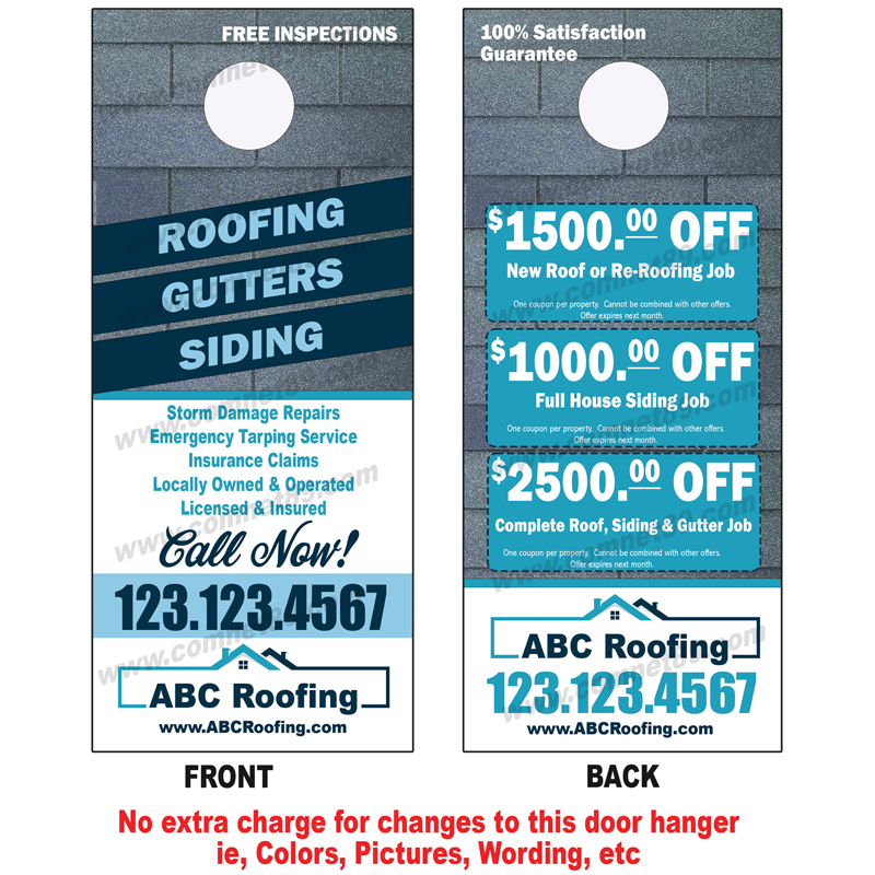 Storm damage roofing door hanger that includes siding and gutter work