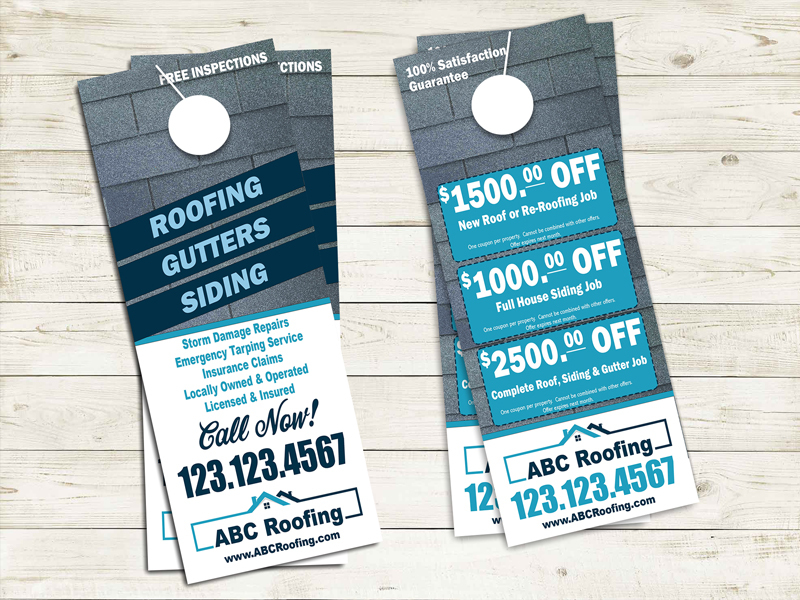 Storm damage roofing door hanger that includes siding and gutter work.  