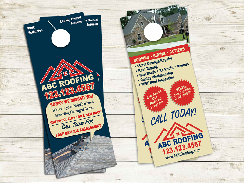 Storm damage door hanger for roofers. Sorry we missed you design
