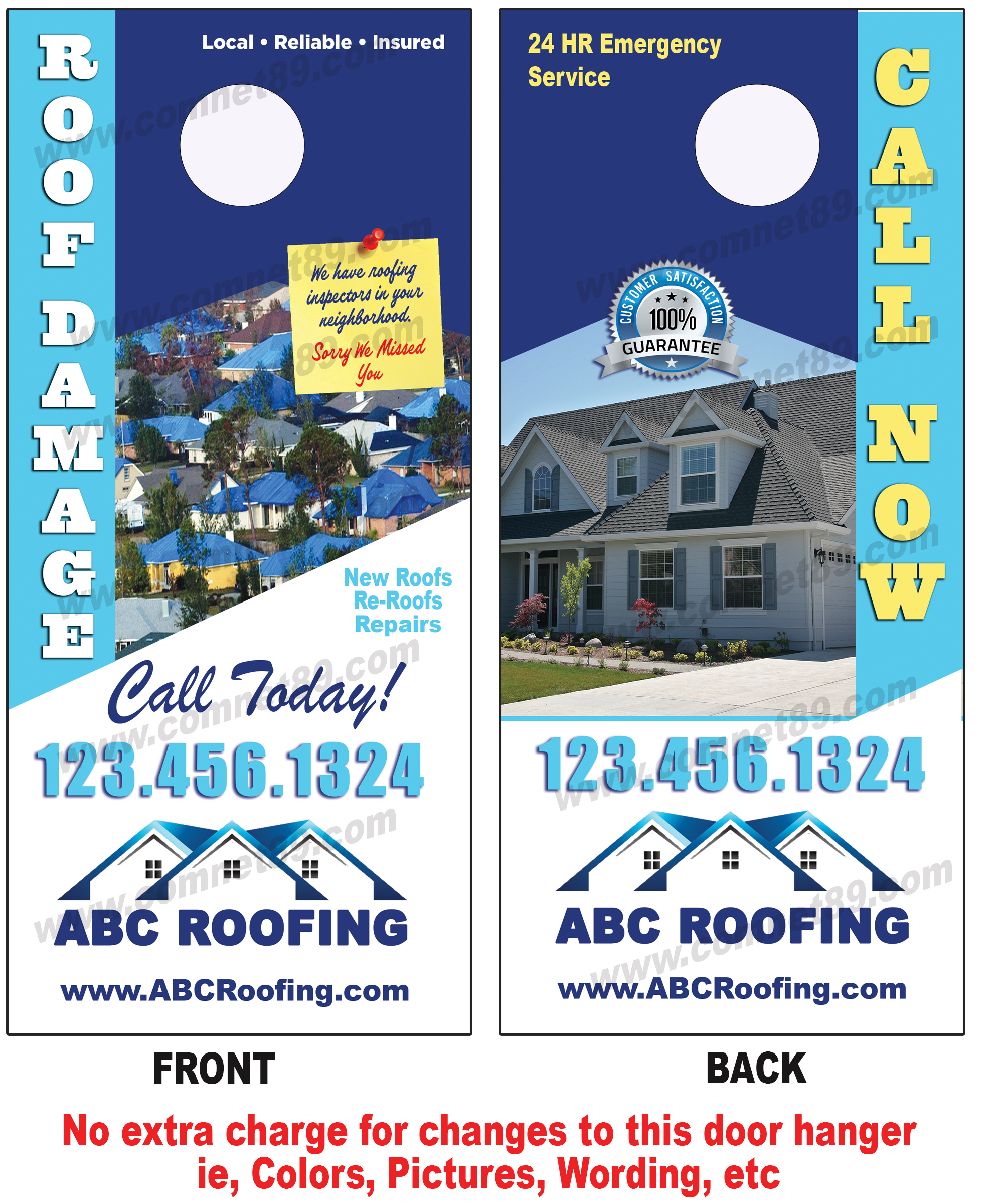 Deliver this roofing door hanger to property owners who have experienced storm damage.