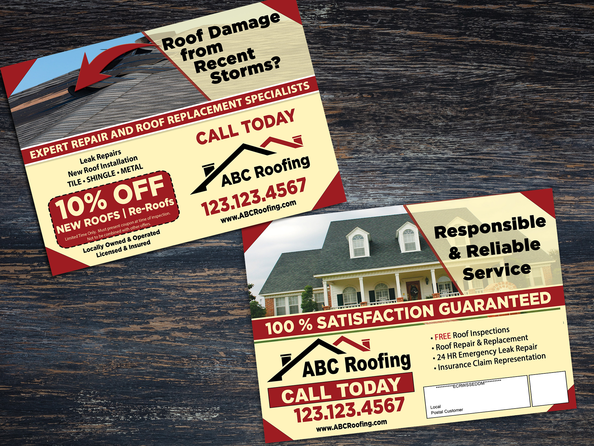 Mail this EDDM roofing postcard after a hurricane, wind or hail storm, tornado, etc.