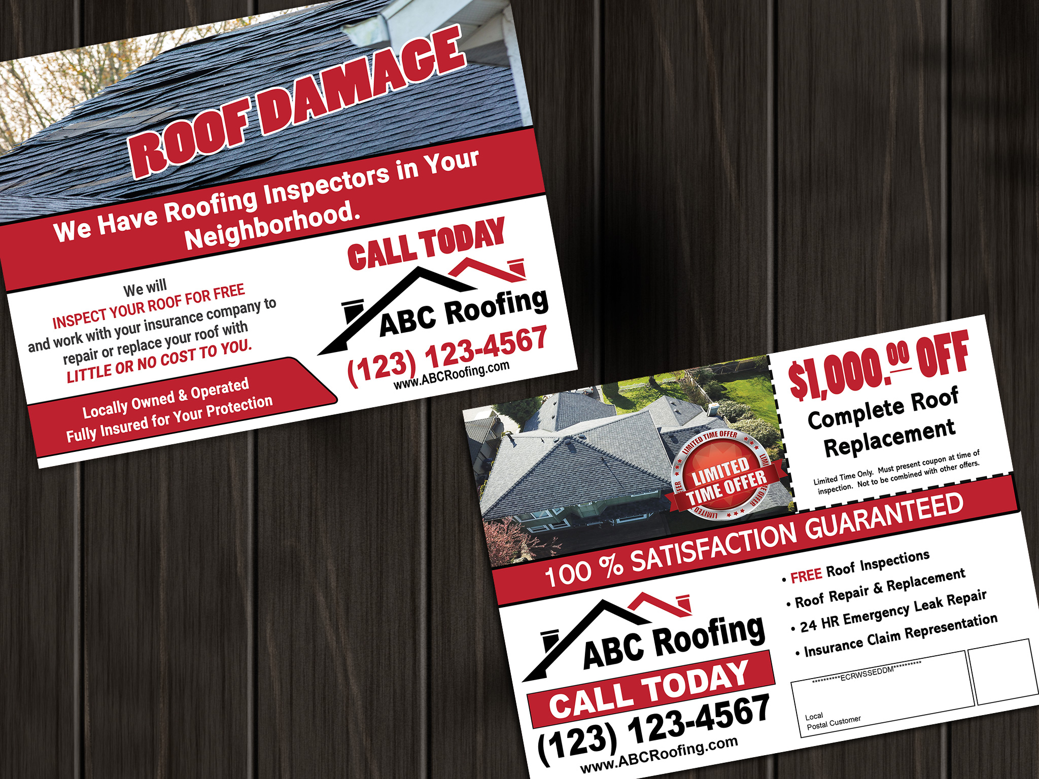 EDDM Postcard for roofing contractor.  Mail after a hail or wind storm for maximum results.