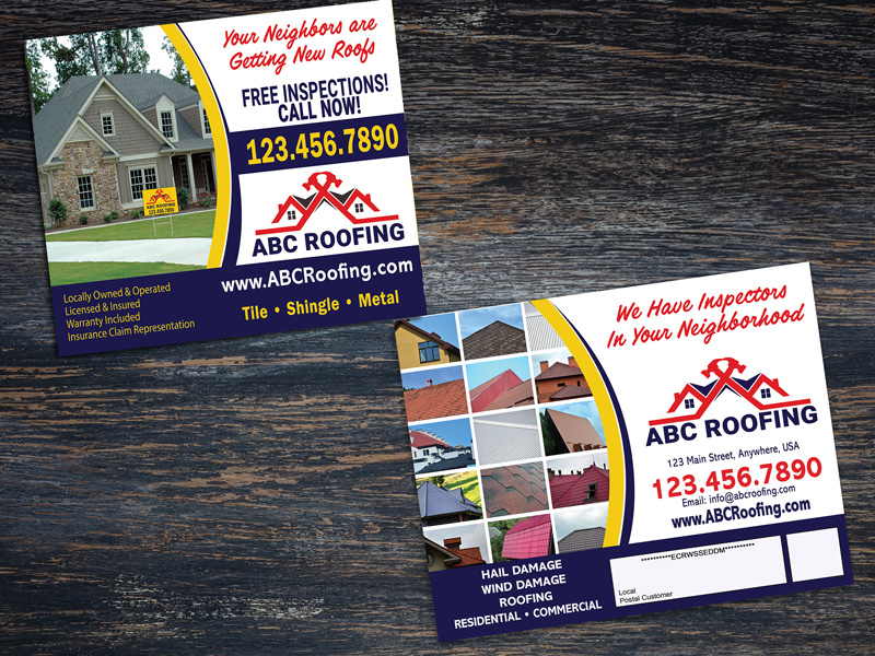 Mail this roofing postcard after a severe storm such as a hail or wind storm, tornado, etc.