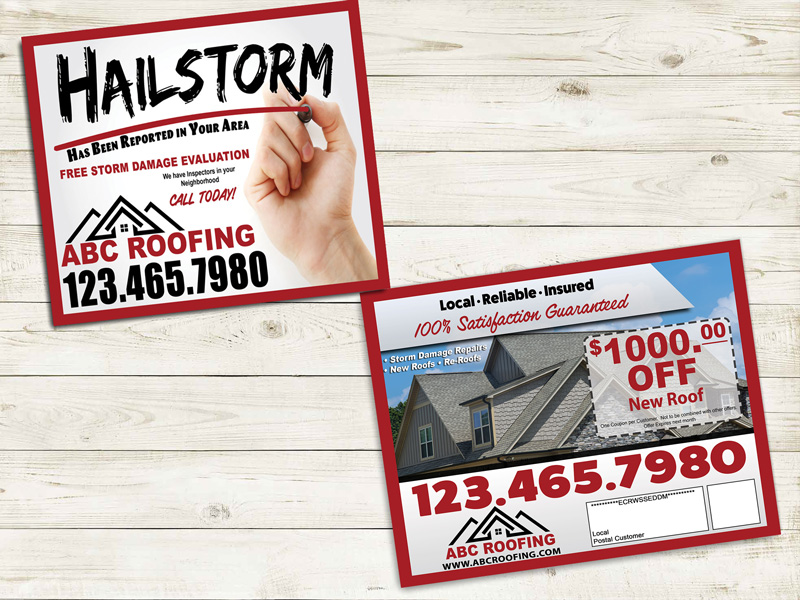 Mail this roofing postcard after a hail storm.  