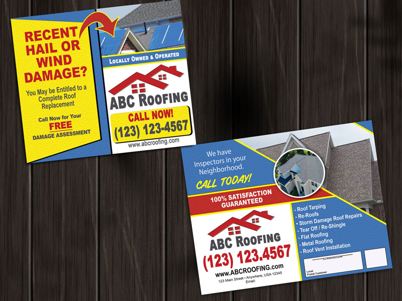 This roofing EDDM postcard is best mailed after a hail or wind storm.