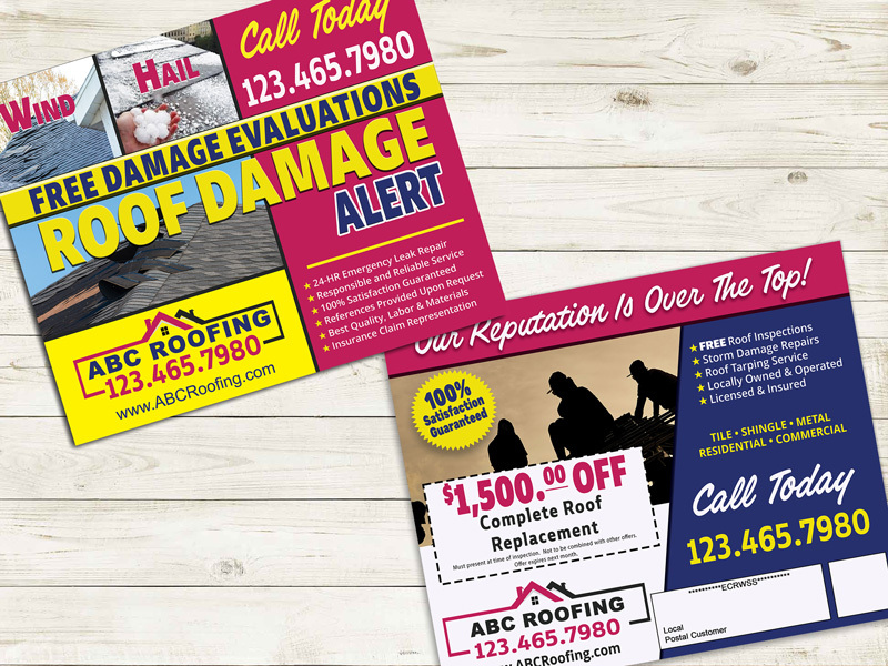 This hail damage postcard template is EDDM® eligible and most effective after a hail storm or wind storm