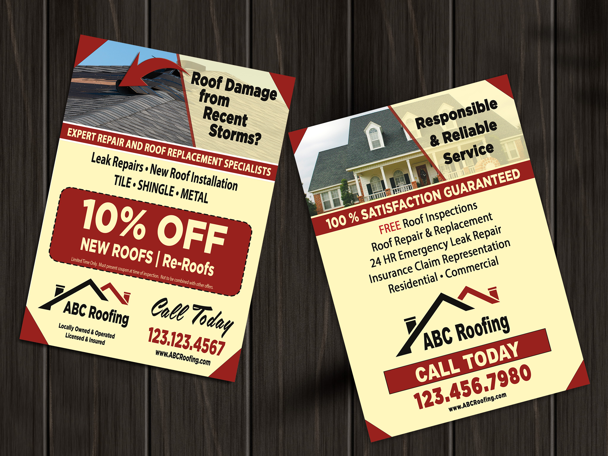 Flyer for roofers with coupon for storm damaged roofs.  