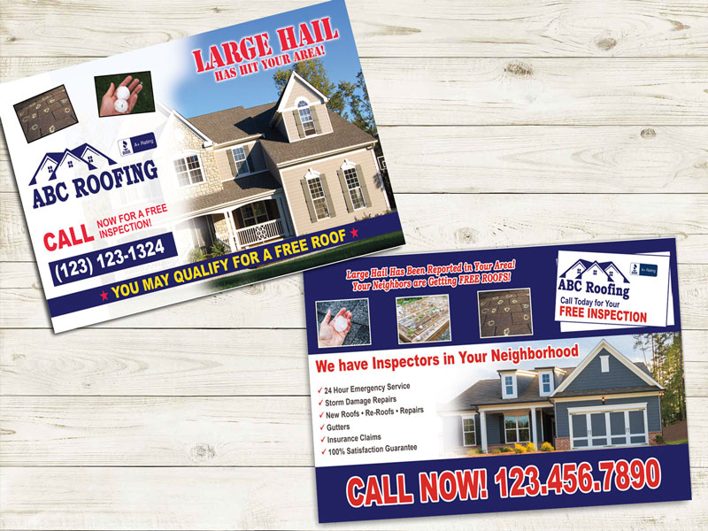 Customized flyer for roofing company designed for introducing your roofing business after a hail storm.