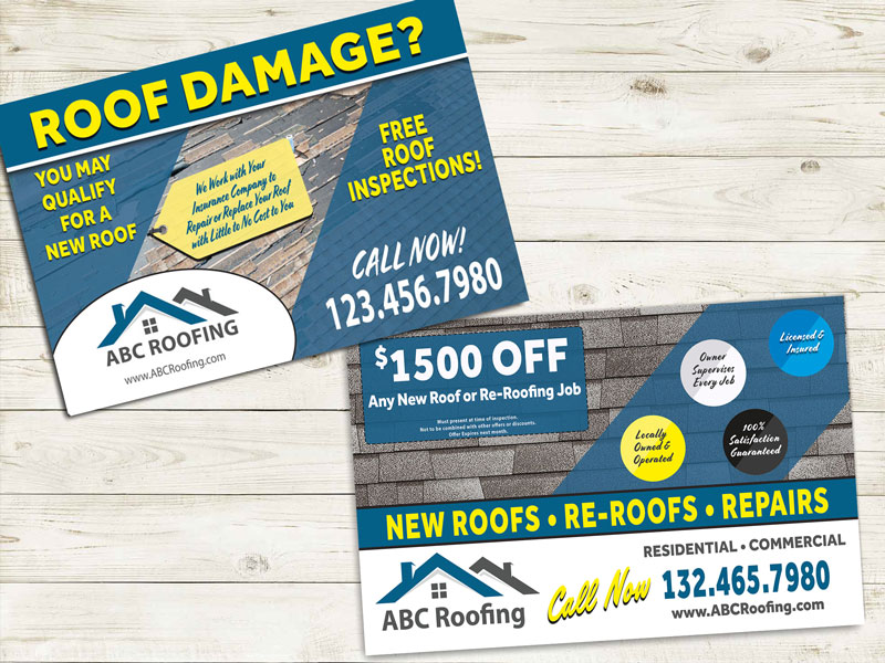 Promote your roofing company by mailing this roofer flyer after a hail or wind storm.