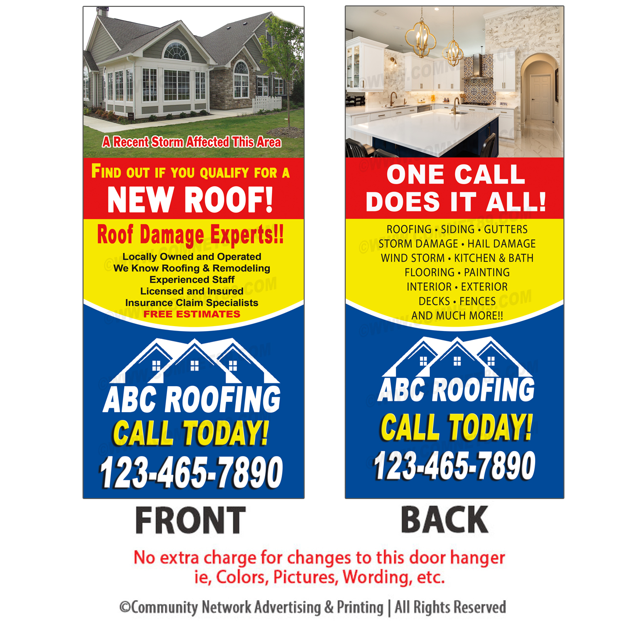 Place this roofing rack cards in high traffic locations after a storm like a hail or wind storm, tornado, etc.