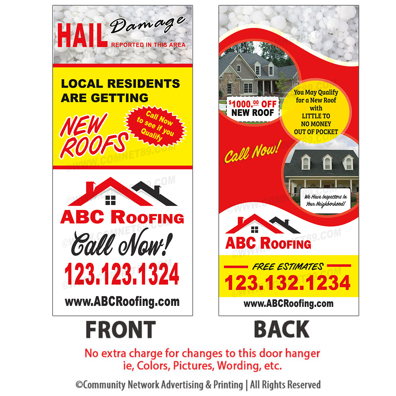 Canvas neighborhoods that have experienced a hail storm with this rack card for roofers.