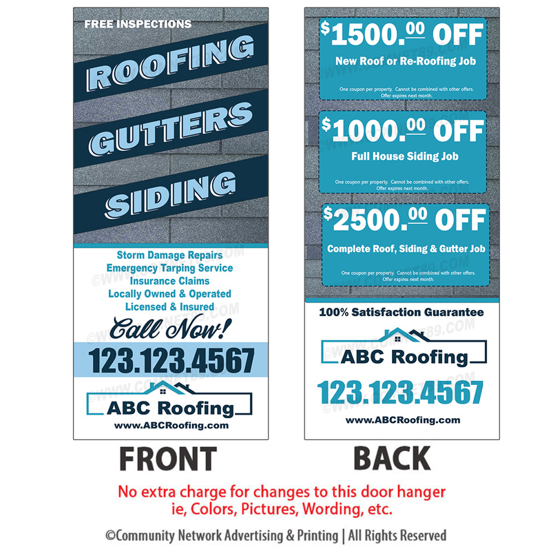 Rack card for roofing contractor.  Place in high traffic areas after a storm.