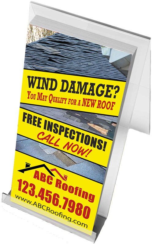 Wind Damage Rack card for roofing company.  Place in high traffic areas after a wind storm