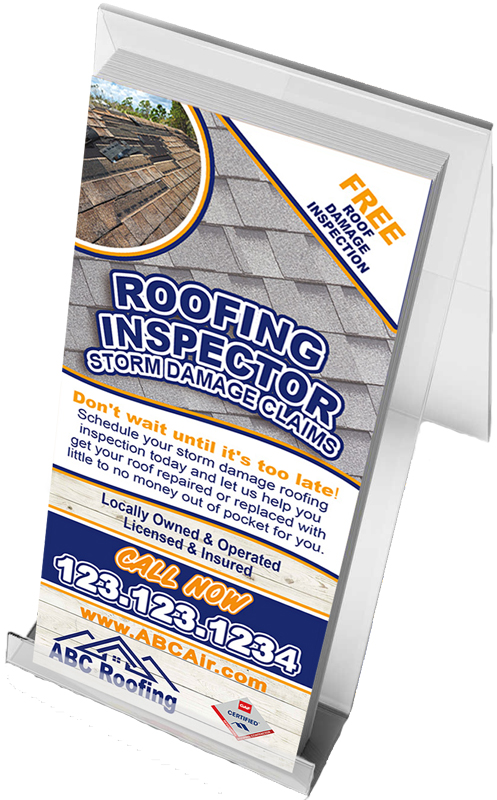 This roofing rack card is a valuable tool for reaching out to homeowners affected by storms like hurricanes, hail, or windstorms. 