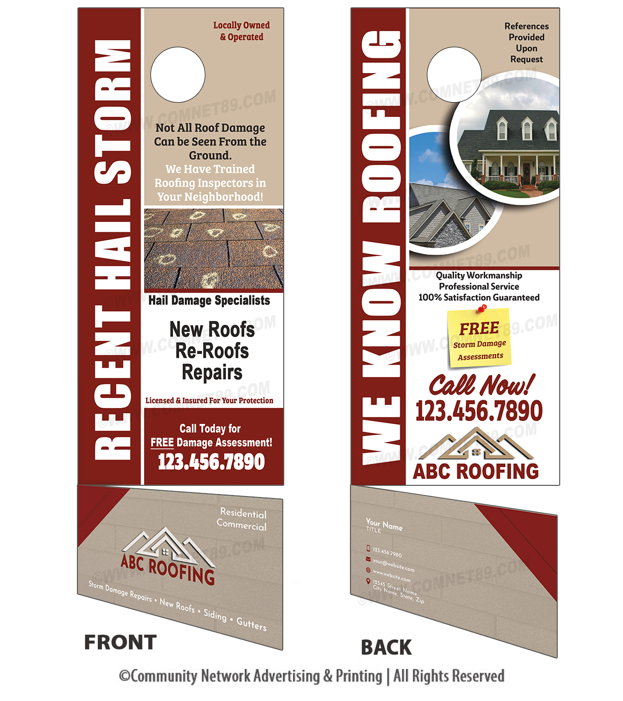 Hail Damage RIP door hanger for roofers with perforated business card