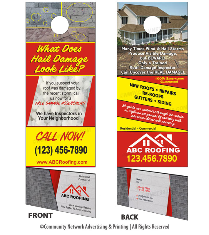 Impress property owners with this roofing door hanger with perforated business card.