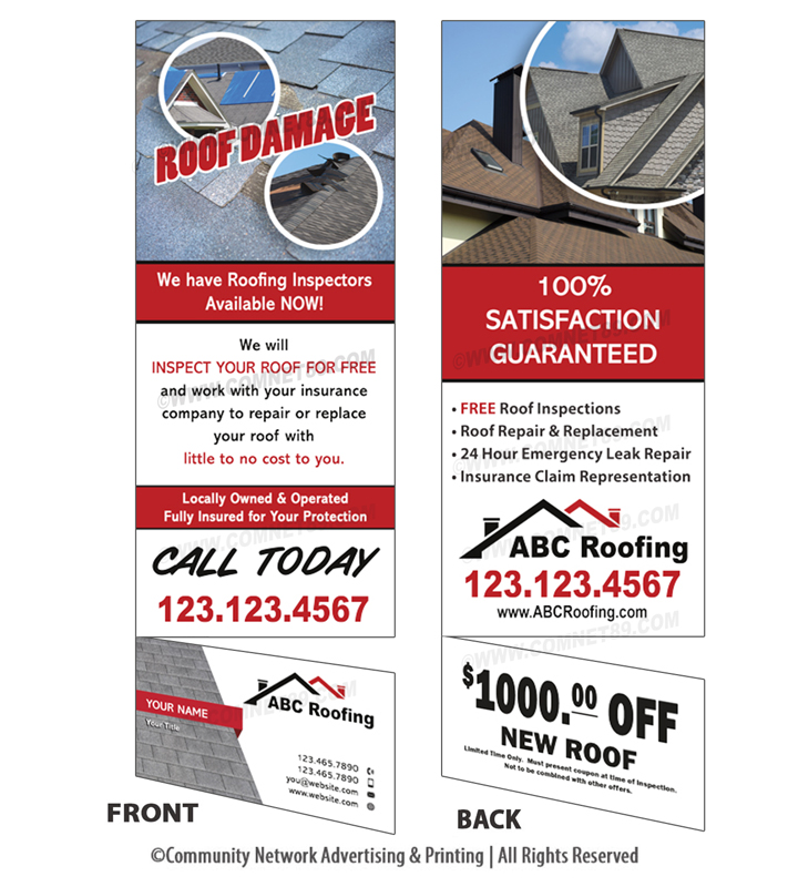Storm damage roofing rack card with perforated business card
