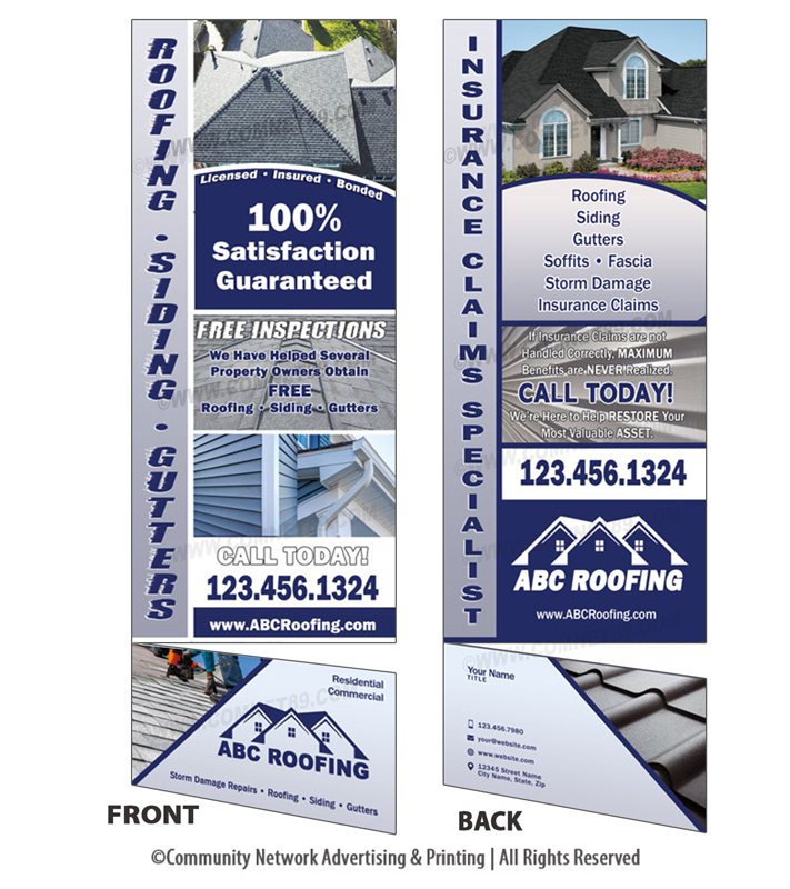 Canvas this roofing rack card to neighborhoods that have experienced roof  damage from storms.