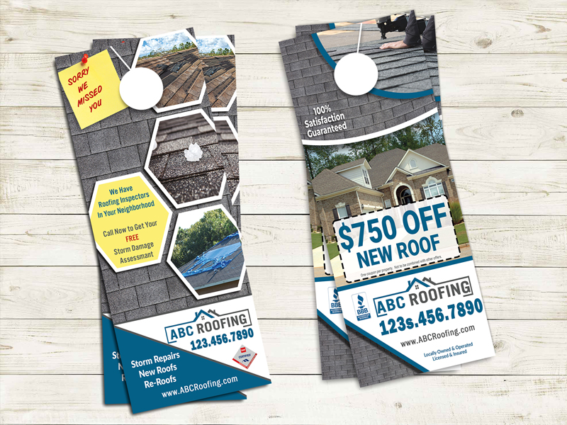This roofing door hanger will help you reach out to homeowners who have been affected by storm such as hurricanes, hail or wind storms, etc.