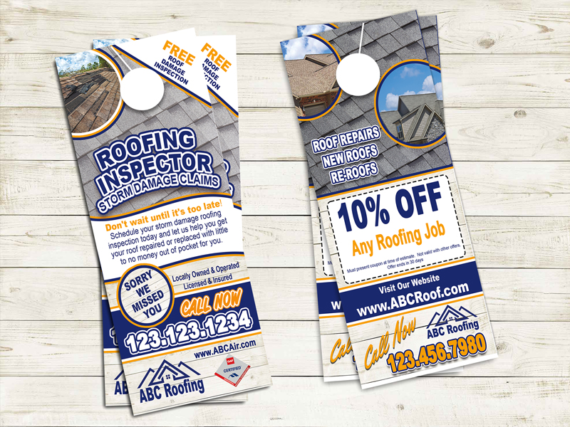 This roofing door hanger is a valuable tool for reaching out to homeowners affected by storms like hurricanes, hail, or windstorms. 