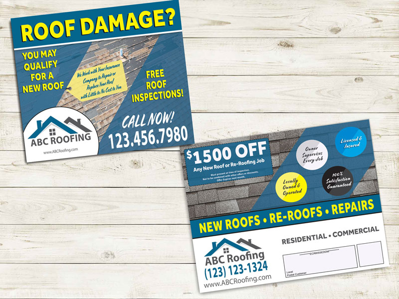 Roof repair service eddm postcard.  Mail after a hail or wind storm for best results.