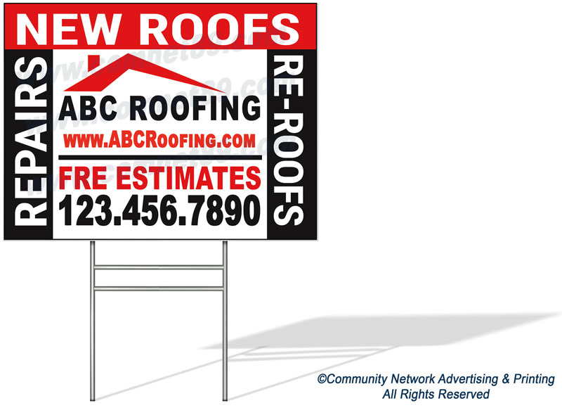 To optimize your outreach and revenue in the aftermath of a storm, place this eye-catching roofing contractor  yard sign in affected neighborhoods. No charge for changes to design.