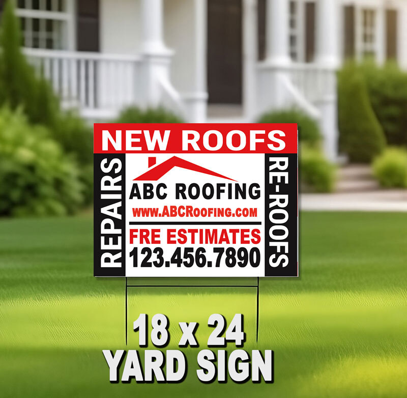 Stand out in your neighborhood with our custom yard signs for roofing contractors. Boost brand awareness and attract new clients with our high-quality, attention-grabbing signage