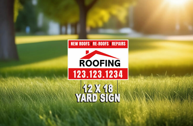 Elevate your business with high-quality 12" x 18" custom roofing yard signs from Comnet89.com. Enjoy free shipping & 24-hour turnaround! Stand out today