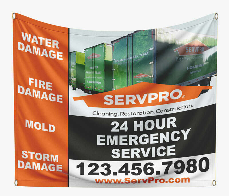 Elevate your brand and business growth using a 4ft x 4ft Servpro banner. This tool significantly increases your restoration services' exposure, making it a worthwhile investment.