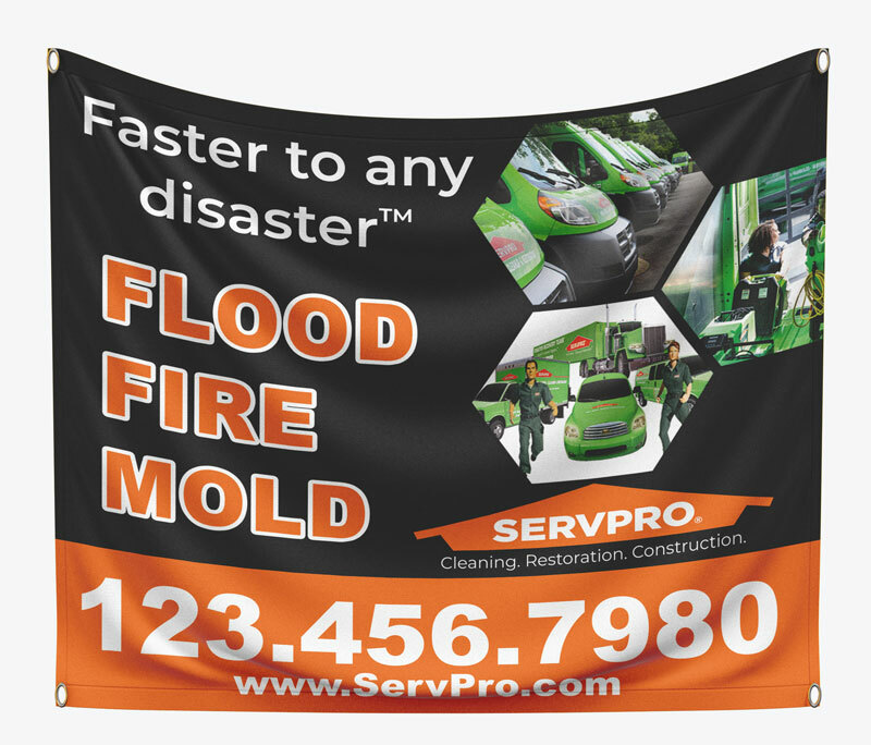 The 4ft x 4ft Servpro banner boosts your brand in storm-affected areas, providing your restoration services with substantial visibility, making it a smart investment.