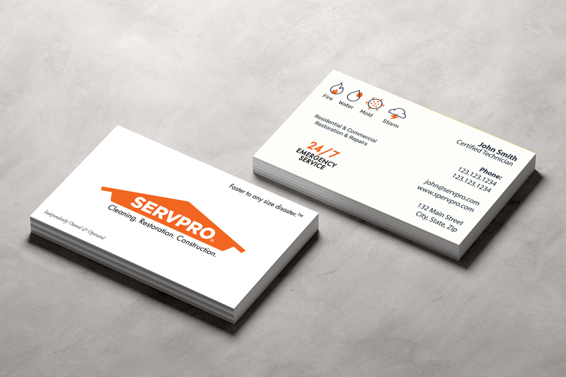 Servpro franchise business cards provide the benefit of free, complete customization.