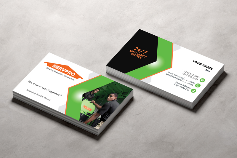 Servpro franchise unique personalized business cards make your introductions memorable and striking.