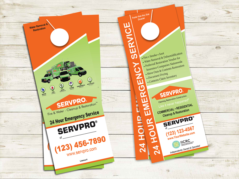 Use Servpro door hangers for an economical, efficient promotion of your business in disaster-stricken areas.