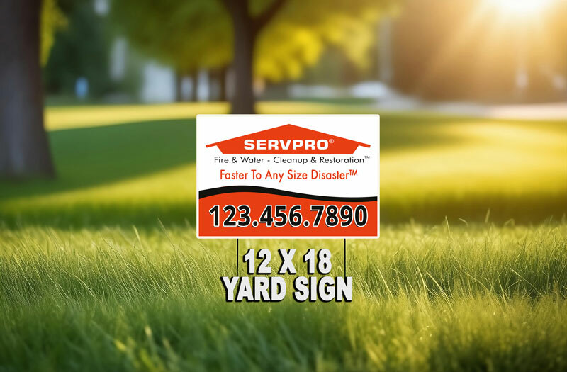 Increase visibility and attract customers with durable 12 x 18 storm damage yard signs for Servpro Franchise. Stand out in the crowd today!