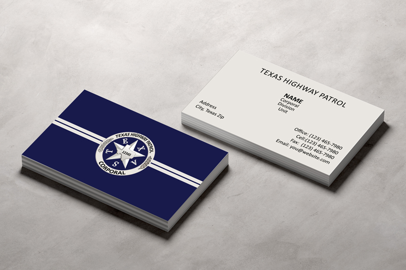 Premium business cards tailored for Texas Highway Patrol Corporals. Quick turnaround