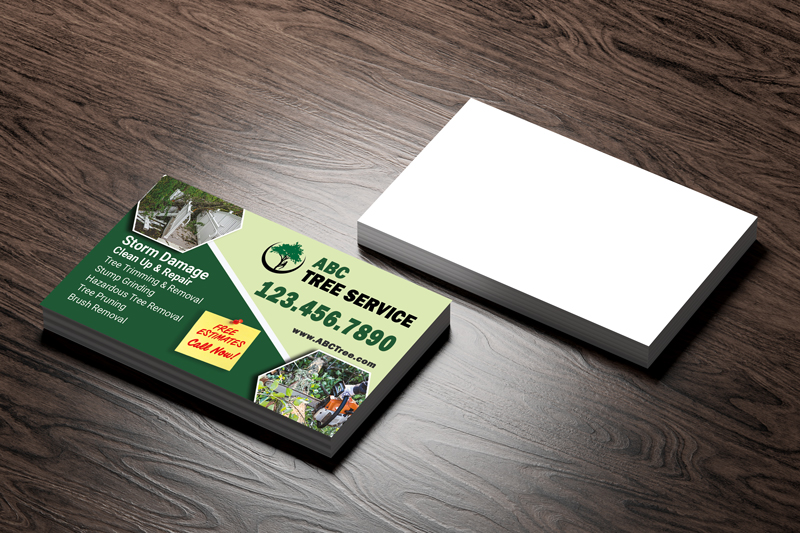 Showcase your expertise in storm damage clean up and removal of trees with this professionally designed tree service business card