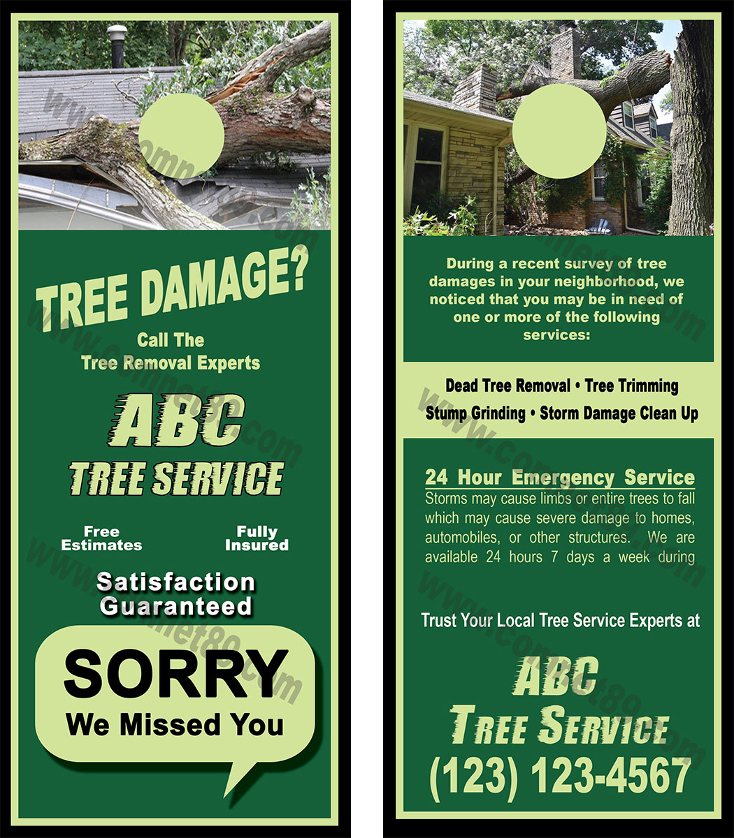 Tree service door hangers for storm damaged areas