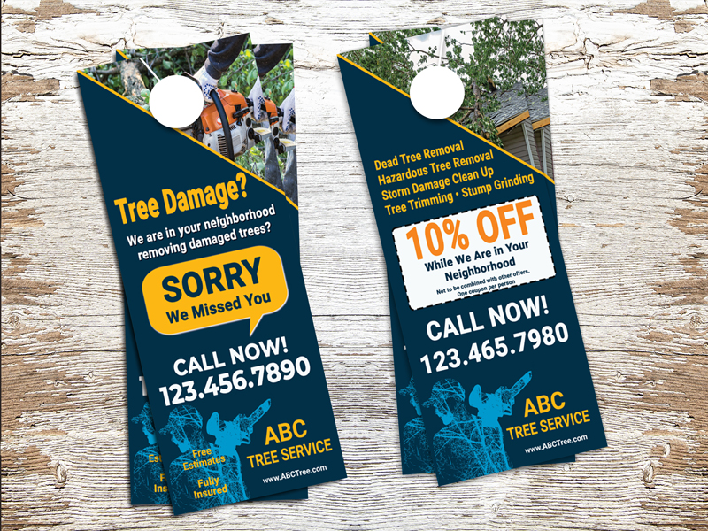 Canvas neighborhoods with this tree damage door hanger after storms such as hurricanes, tornadoes, wind or hail storms.