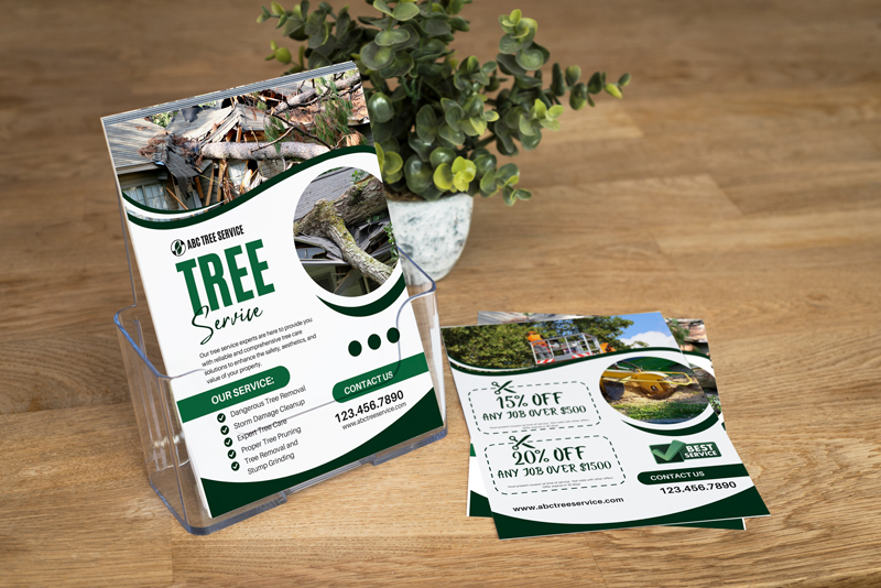 Flyer for tree service after a tornado or hurricane hits.