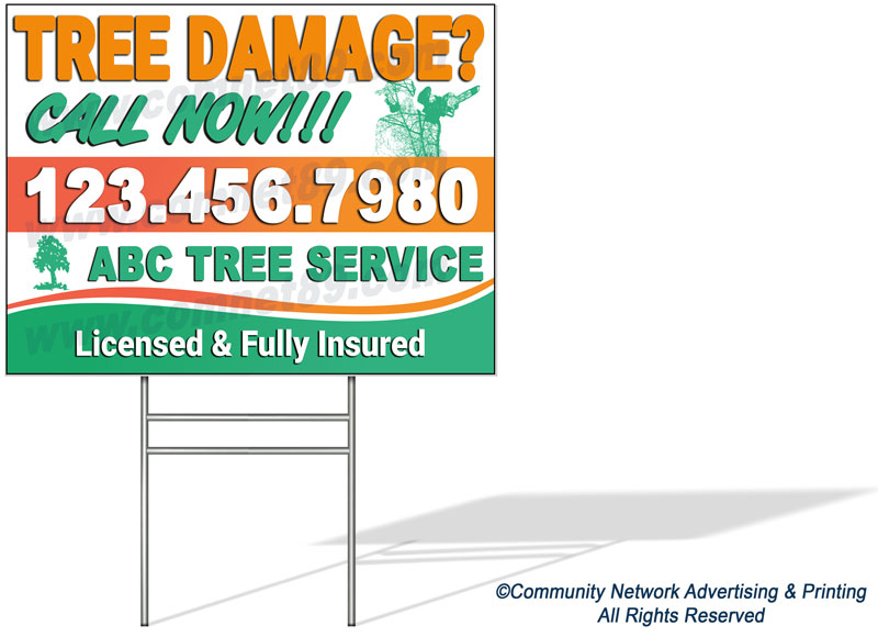 Place this tree damage yard sign in neighborhoods that have experienced extensive tree damage from storms.