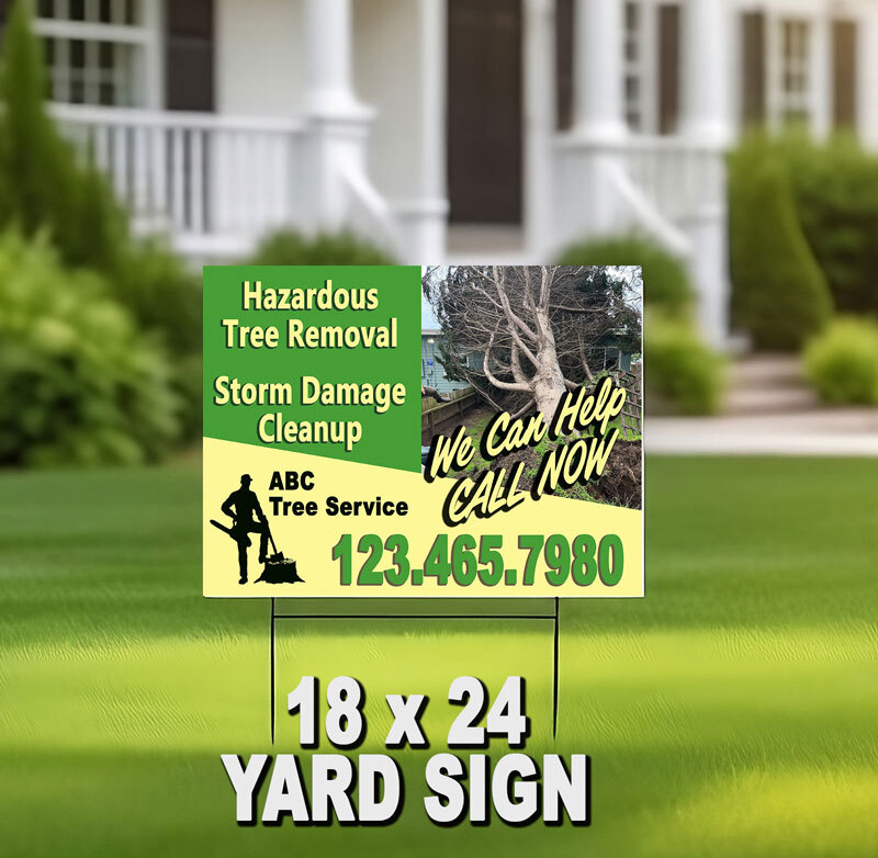  Improve visibility and attract more customers to your tree service contractor business with our high-quality custom tree removal yard signs. Stand out from the competition today!