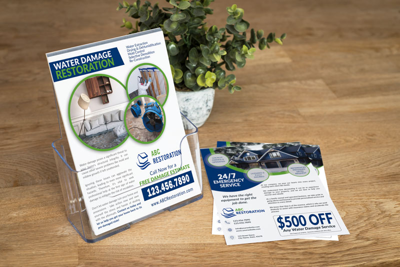 Showcase your expertise in the field of water damage restoration with these construction flyers. Grab the attention of potential customers who have experienced storm damage