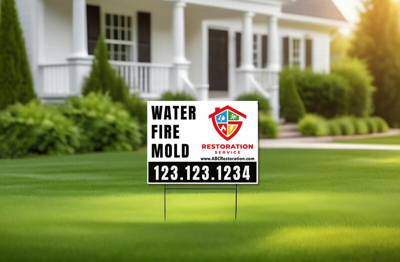Find top-tier Water Damage Restoration Contractors. Get 18" x 24" Yard Signs with free shipping, 24-hour turnaround, ideal for storm, water or fire damage & mold situations