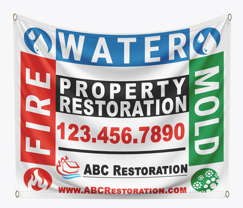 Want to make your water, fire, and mold restoration business stand out? Look no further than our custom restoration contractor banners. Free changes to any of our designs.