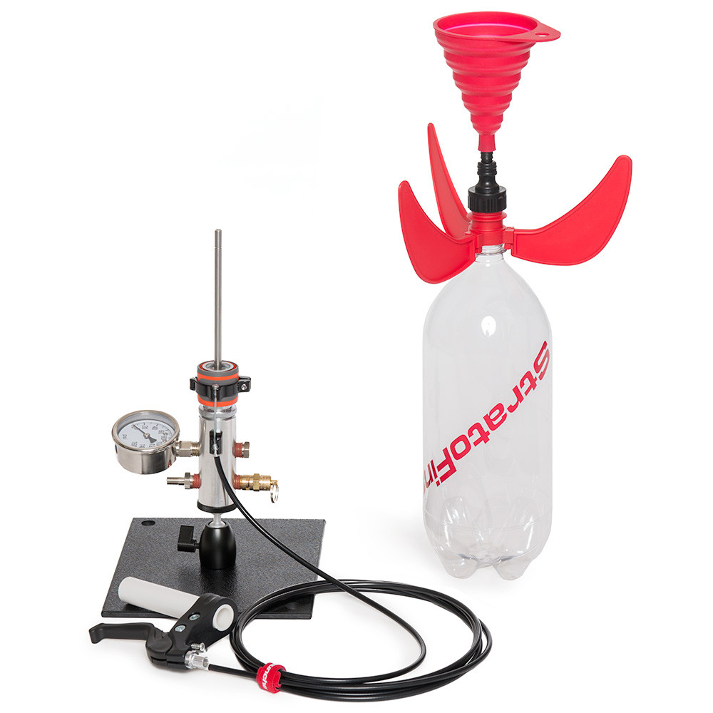 StratoLauncher IV Lanzador De Cohetes De Agua + StratoFins | Metálico Con Válvula 125 PSI Para Botellas De 0.5L A 2L