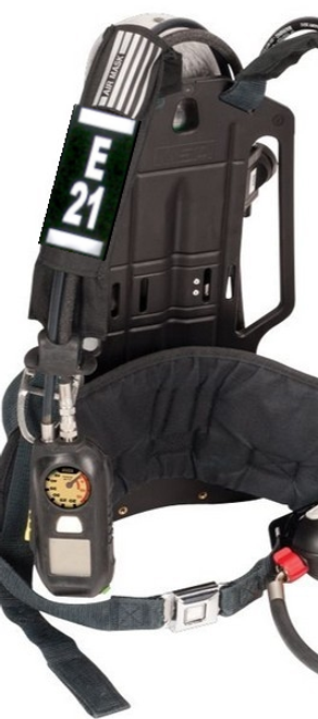 SCBA Cylinder Band shown attached to front strap of SCBA