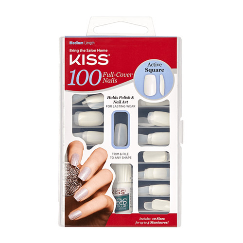 KISS 100 Full-Cover Nail Kit (Active Square)