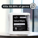 Zogics Value Wipes killing 99.9% of germs on hard surfaces and hands